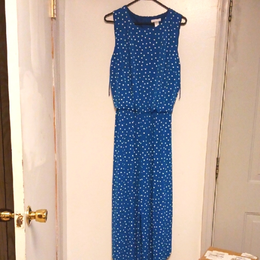 Blue Polka Dot Sleeveless Dress